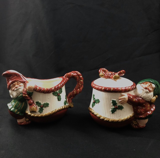 Fitz & Floyd OLD WORLD ELF Creamer and Sugar Bowl with Lid Vintage 1989