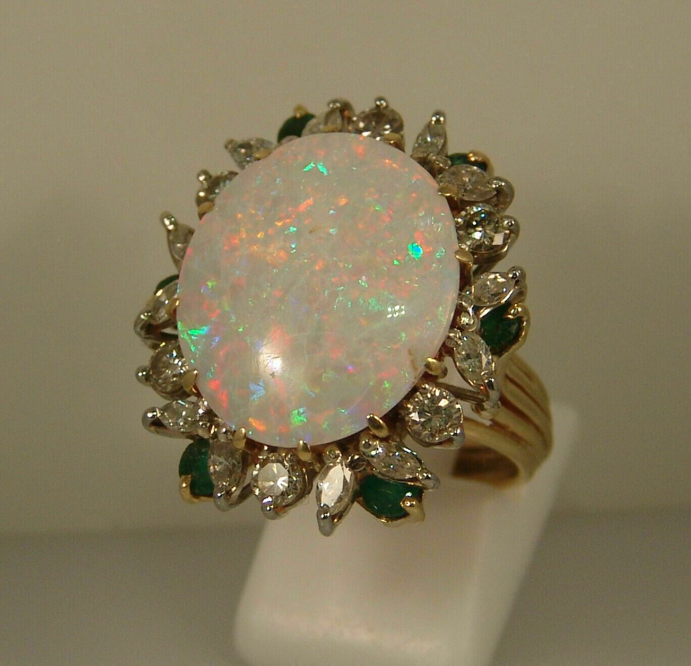 6CT Simulated Opal & Diamond 14K Yellow Gold Plated  Engagement Wedding Ring