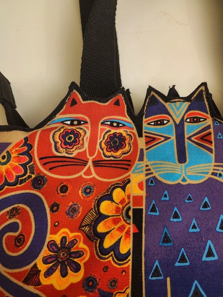 Laurel Burch 10X10" Cat Design Handbag Purse w 2 Handles 2 Pockets - Image 2 of 4