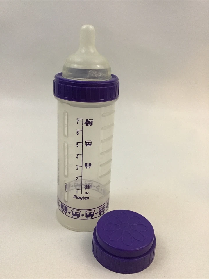 Mamadeira Playtex design roxo drop ins 8 onças mamilo tampa bolsa vintage 1994 - Imagem 3 de 4