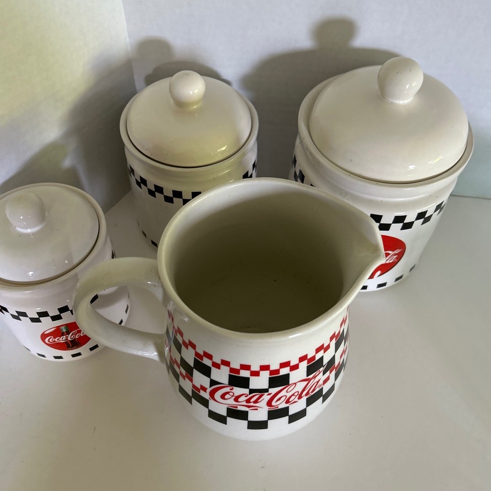 Cocacola Vintage 1996 Gibson Checkered Canisters, Dinnerware, Flatware