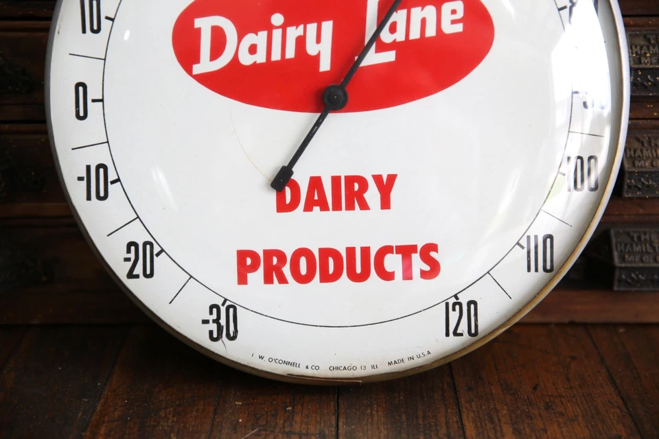 Vintage Dairy Lane Milk Ice Cream Farm Sign Glass Thermometer USA Working 12" - Image 3 of 4