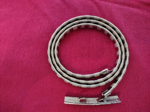 Vintage Silver Stretch BELT Snake Coil Disco Skinny Mesh Textured RETRO 35"-43" - Picture 2 of 8