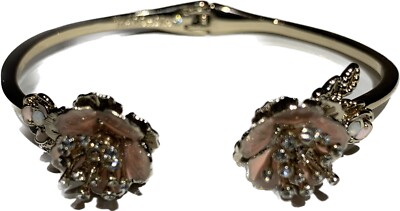 MARCHESA Gold Tone Crystal & Imitation Pearl Cuff Bracelet