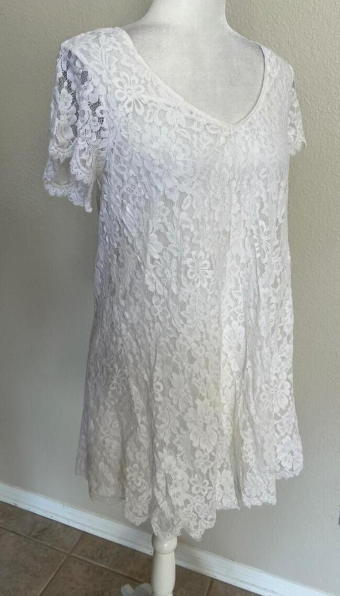 SHOW ME YOUR MUMU Sm white Kylie lace s/s v-neck stretchy lined mini dress  | eBay