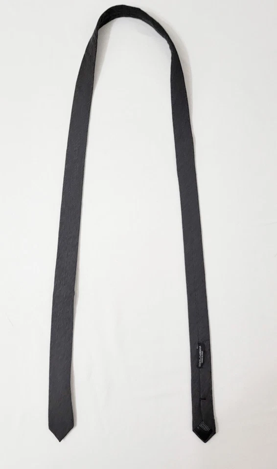 Dolce & Gabbana Men's Skinny Tie - Charcoal Gray Silk-Cotton Jersey Blend - Image 2 of 4