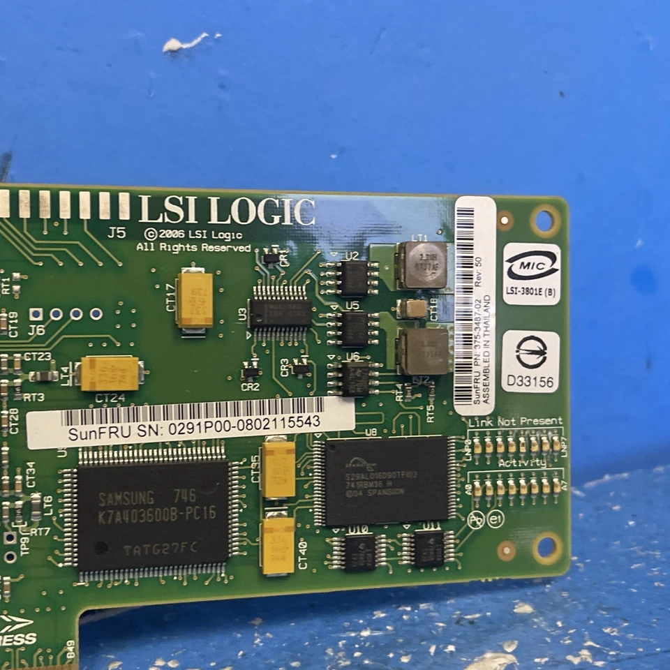 SunFRU 375-3487-05 LSI L3-00152-02B SAS3801EL-S SAS SATA PCIe x8 Foto 2 de 4