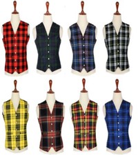 Men’s Scottish Tartan Wool Waistcoat Wedding Bias Cut 5 Button Kilt Vest