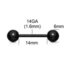14GA 14mm Black Bio Flex Bar - Nipple Piercing * Metal Free * 6mm Balls
