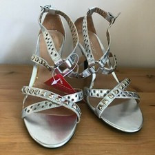 Love Label Silver Strappy Shoes UK 6 3.5" Heel Studs Buckle Perforations