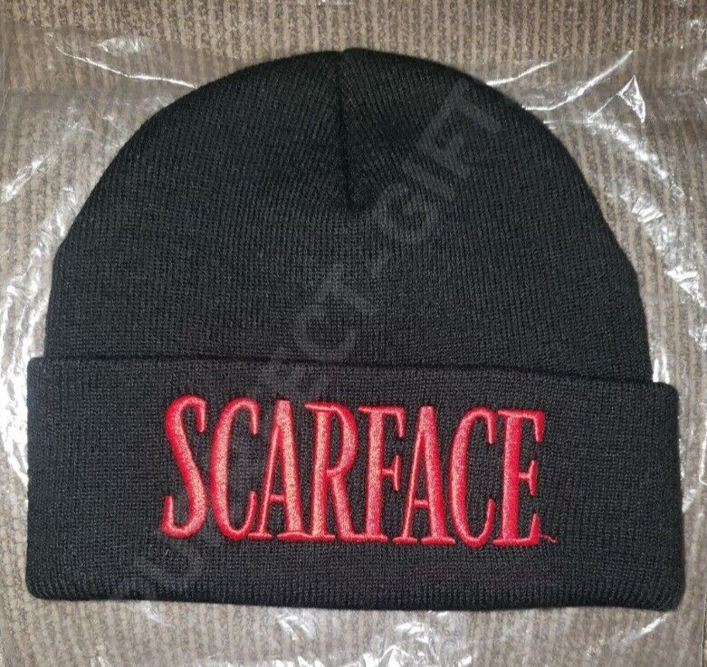 FW17 SUPREME x SCARFACE KNIT BEANIE HAT BLACK W/ RED LETTERS~NEW