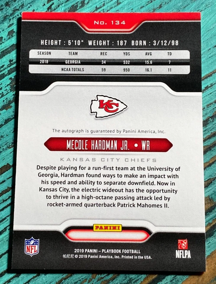 MECOLE HARDMAN JR Chiefs 2019 Playbook Rookie Signatures Blue #134 Auto RC 12/49 - Image 2 of 2
