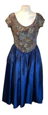 vintage Laura Ashley blue taffeta floral tapestry formal dress sz 10 romantic