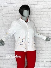 Damen bunt bestickte Long- Bluse weiß langarm Stickerei Gr 36-52 neu