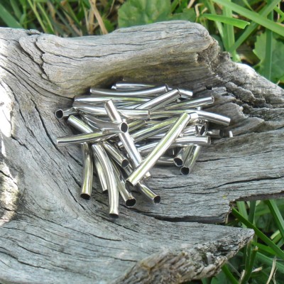 40 Perlen Tuben Gewölbt 25 X 3 MM (Farben Edelstahl)
