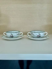 A. Raynaud & Co Porcelain "Si Kiang" Pattern Limoges Twin Handled Soup Bowls