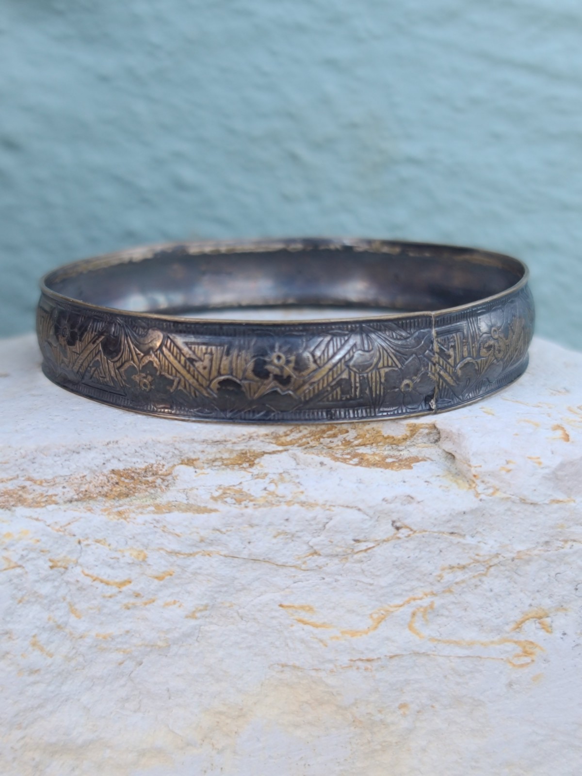 VTG Sterling 925 Solid Silver Bangle Bracelet Siz… - image 1