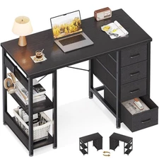 40 Inch Small Computer Desk with 4 Fabric Drawers, Modern Writing PC Desk for...