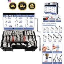 Hose Clamp Assortment- 215 Pcs Stainless Steel Hose Clamps Kit 142-126-6...