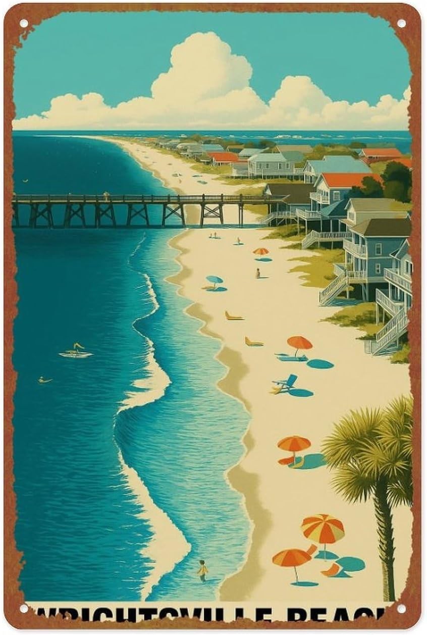 Seaside Sunset Metal Tin Wall Art Sign Vintage Wall Decor 8 x 12