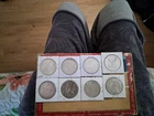 LOT OF 8 U.S. 90% SILVER DOLLARS. 6 MORGAN, 2 PEACE. SOME UNC, SOME CIRCULATED