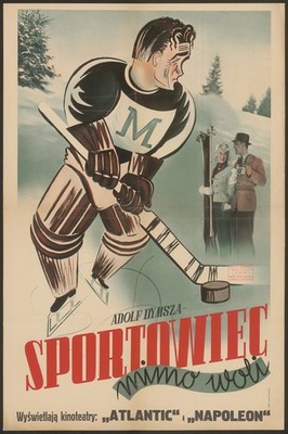 Sportowiec Mimo Woli   Vintage Polish Hockey Poster - 24x36  - Rare Reprint