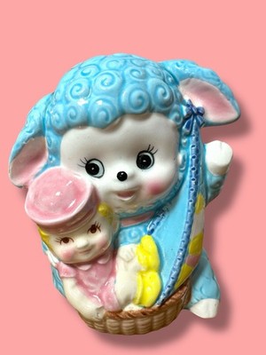 Vintage Kitsch Keramik Japanisches Lamm Übertopf Anthropomorph MCM