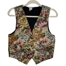 Gemilli Small Made in USA Floral Tapestry Vest VTG Cottagecore Boho