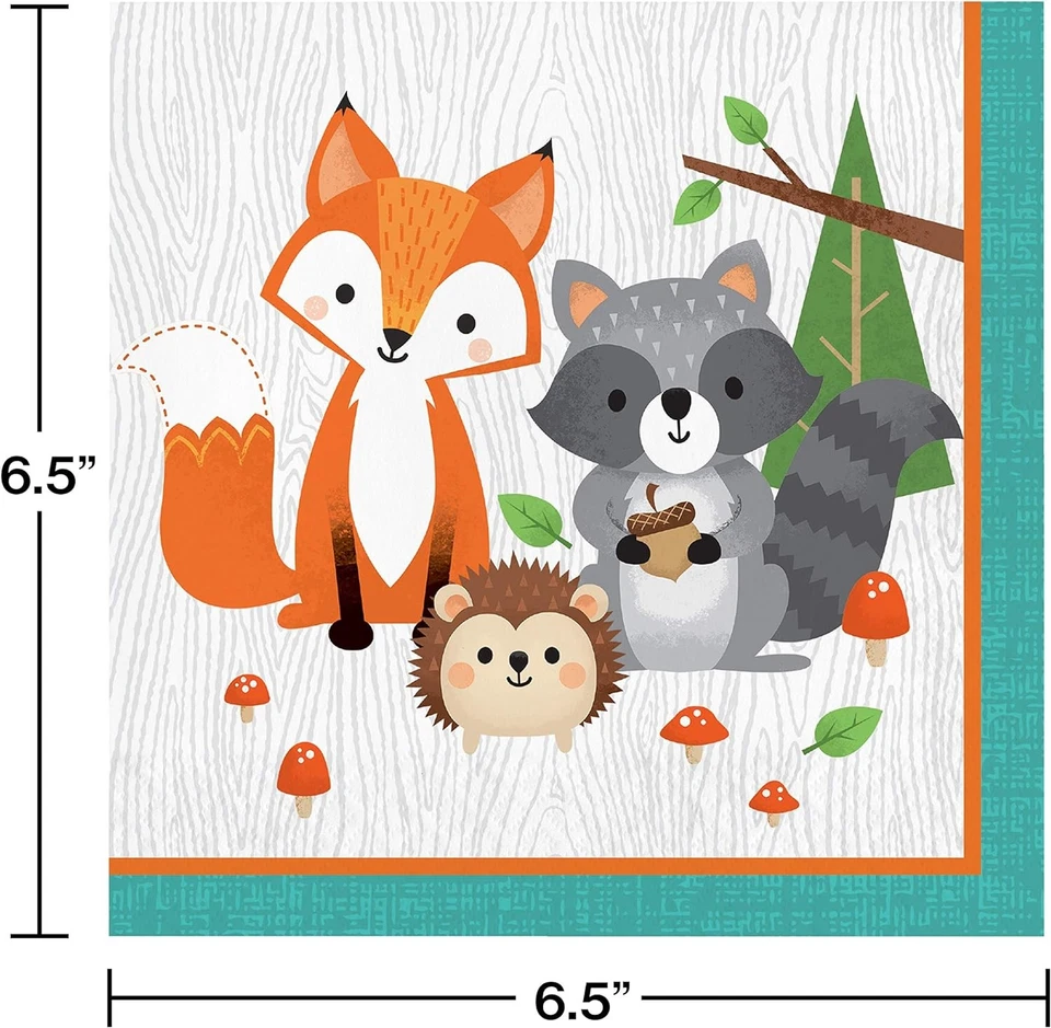 Creative Converting PC343947 Wild One Woodland Animals 2-Ply Lunch Paper Napkins - Image 2 of 2