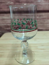 Vintage Arby’s Christmas Holly Berry Wine Goblet Glass with Libbey Bow on Stem