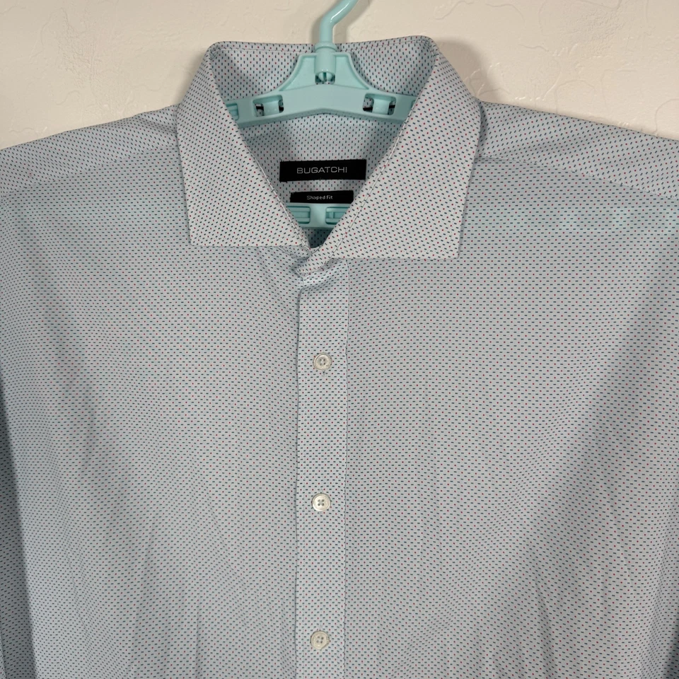 Bugatchi Shirt Mens XL Blue Button Up Shaped Fit Performance Stretch Polka Dot - Image 2 of 4