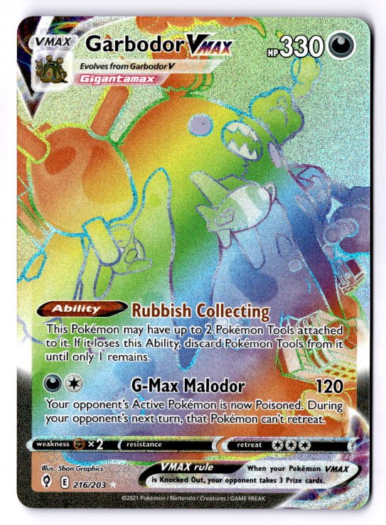Garbodor VMAX (Secret) Secret Rare SWSH07: Evolving Skies 216/203 NM