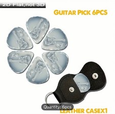 Porte-clés en cuir véritable porte-guitare étui à plectre avec 6 pics (glace)