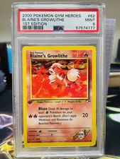 PSA 9 Blaine's Growlithe 62/132 2000 Gym Heroes 1st Edition Common Pokemon Card