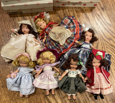 Lot Of 7 Vintage Nancy Ann Storybook Dolls, Bisque, Frozen Legs, Boxes,  Tags 
