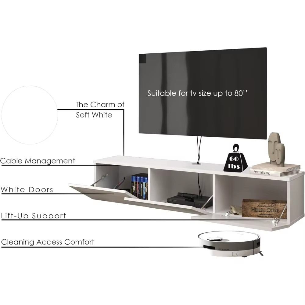 Floating TV Stand Wall Mounted for up to 75 Inch TV, Entertainment Center with S