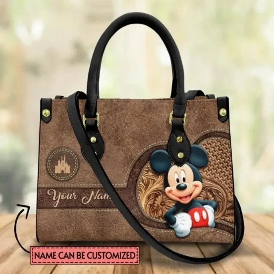 Custom Name Mickey Mouse Theme Leather Handbag, Disney Handbag