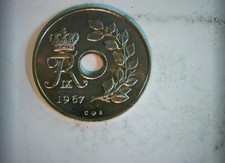 Denmark 1967 25 Øre Frederik IX holed 25 Øre Coin