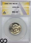 1955 Washington Quarter ANACS MS 65 ** Nice Toning & Luster!