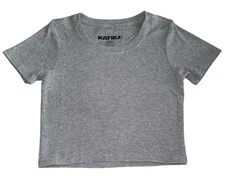 Katie J NYC Juniors Women’s Gray Ribbed  Livi Cropped Short Sleeve Tee Size S
