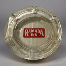 Vintage Ramada Inn Ashtray Clear Glass w/Red Print