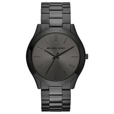 Image of MICHAEL KORS MK8507 Slim Runway Black Dial Stainless Steel Strap Mens Watch 44mm