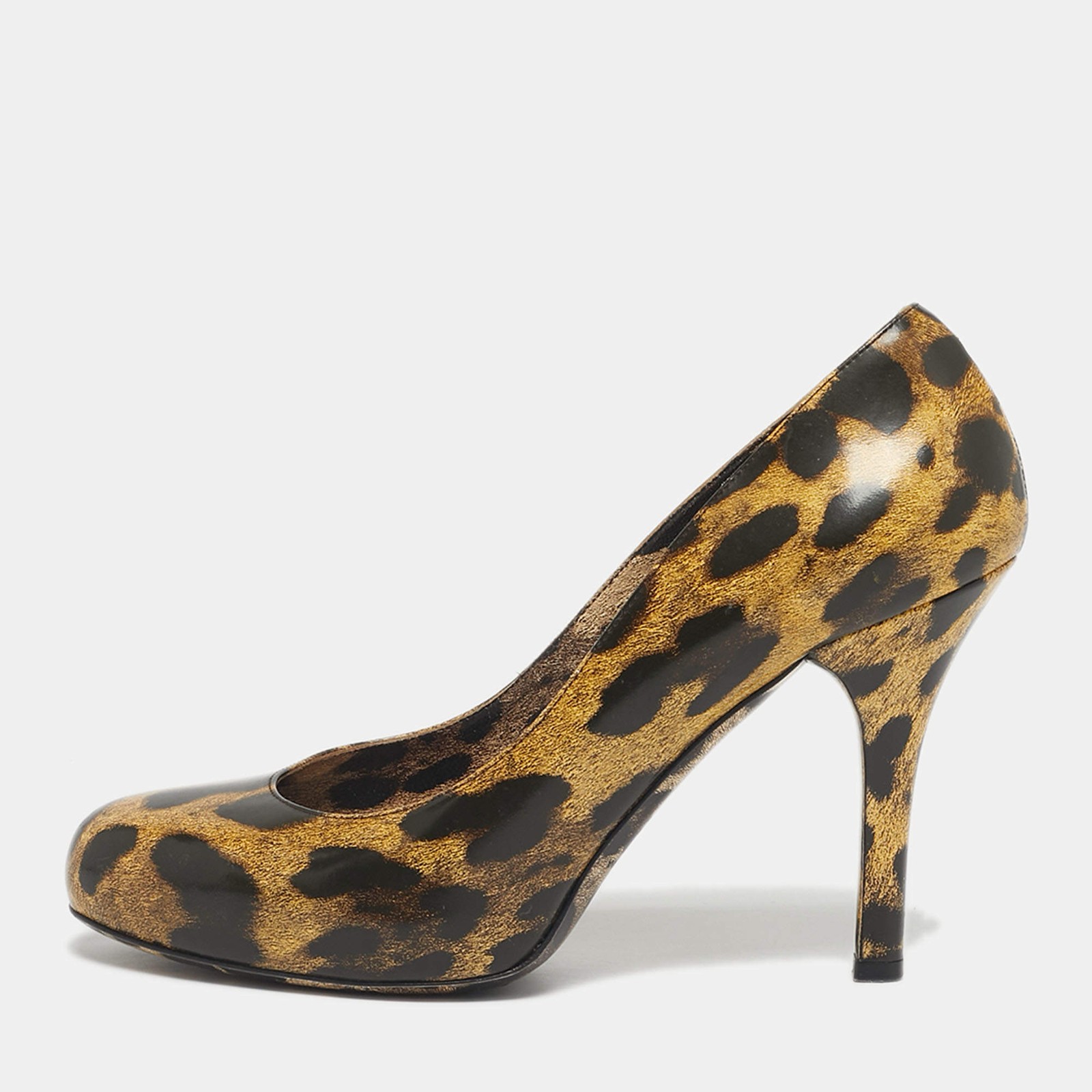 Dolce Gabbana BlackBrown Leopard Print Leather Platform Peep Toe Pumps Size 39