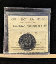 2007  Biathlon** ICCS Graded Canadian,25 Cent, **MS-66 NBU **  # XWB 703