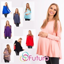 Womens Maternity Loose Mini Dress Scoop Neck Pregnancy Top Tunic Sizes 8-18 8538