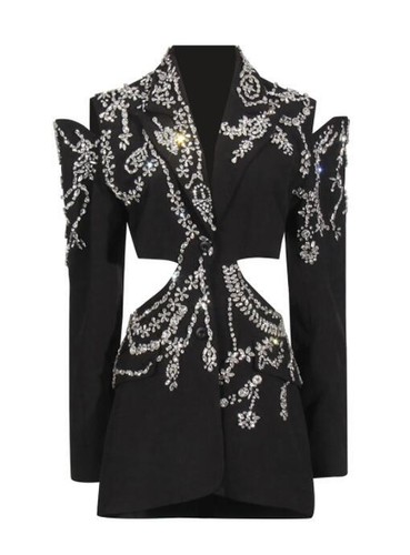 Women's Lapel Cutout Diamante Sli Fit Blazer Coat Fashion Jacket Suits Top - Picture 5 of 9