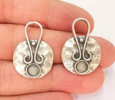 2 Hammered Round Blank Bezel Resin Mosaic Mountings Antique Silver Plated G22165