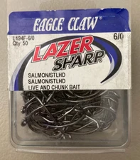 50 Eagle claw Black  Octopus Hooks 6/0 Sticky sharp salmon steelhead