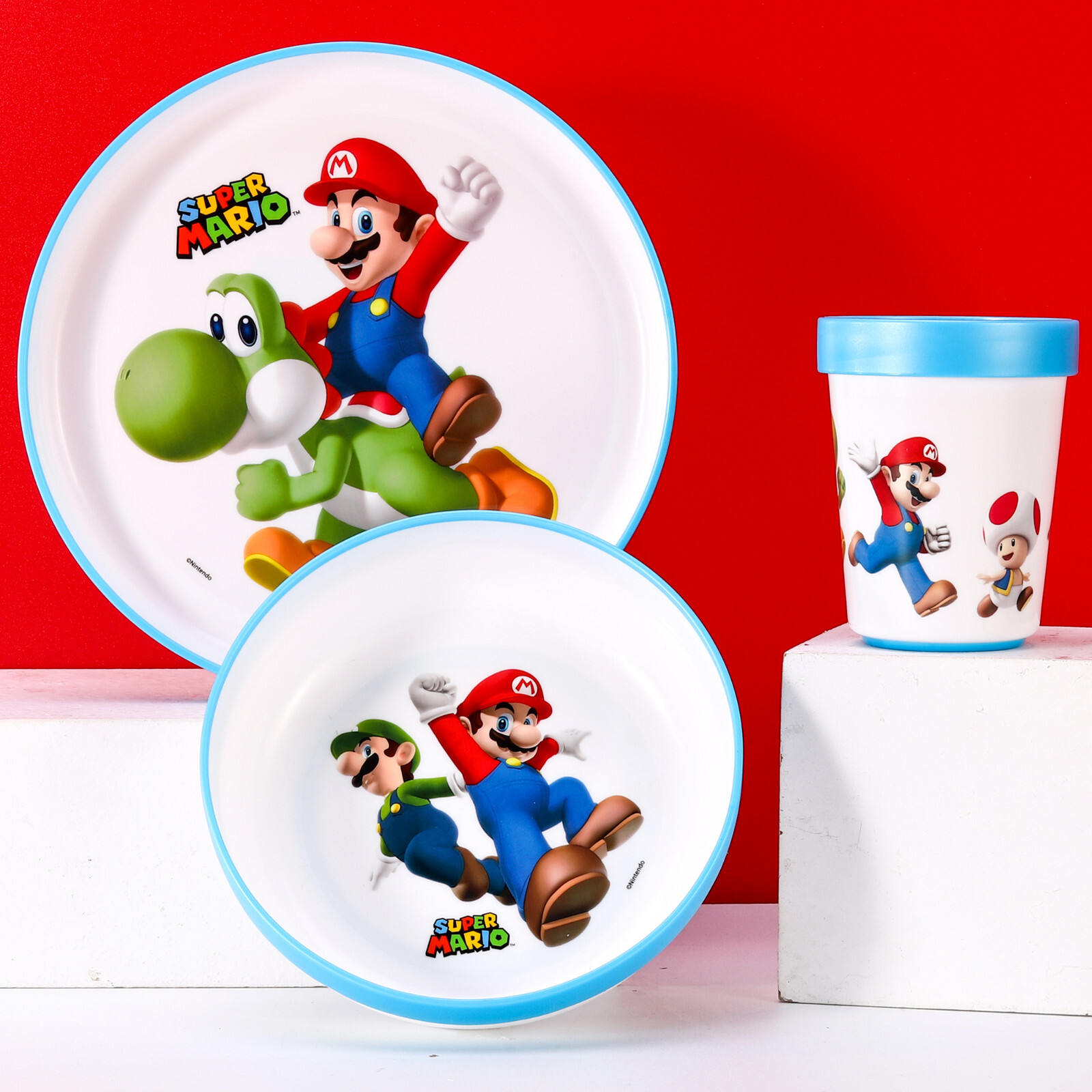 Super Mario Kids 6 Piece Dinnerware Cutlery Set Plate/Bowl/Cup/Knife/Fork/Spoon
