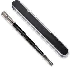 1 Pair Metal Chopsticks Reusable, Travel Stainless Steel Chopsticks with Case, L